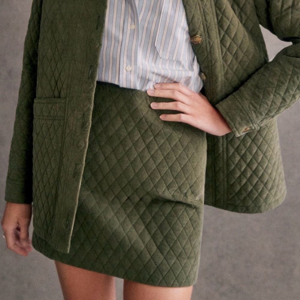 Sezane Malia Olive Quilted Mini Skirt 36/4 NWT - Picture 2 of 5